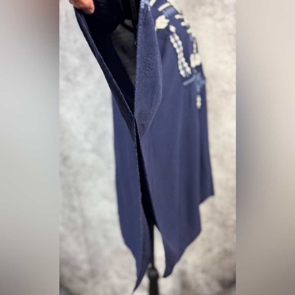 Monoreno Navy Boho Chic Tunic with Geometric Embroidery Linen Blend Size L - Picture 10 of 12